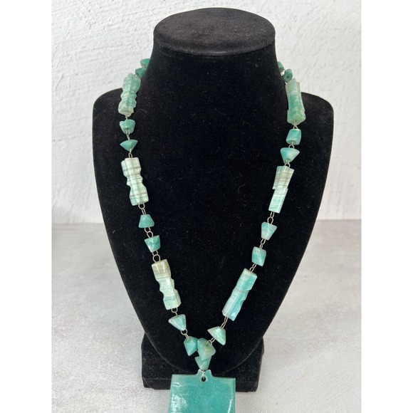 Women's Fashion Jewlery Aqua Howlite Stone Chip Statement Pendant Necklace - Picture 3 of 9